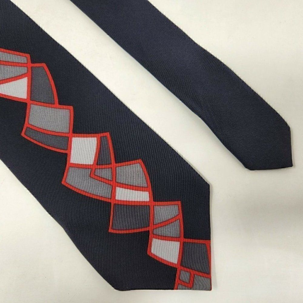 VITALIANO PANCALDI SILK TIE LUXURY BLACK RED ART DECO ABSTRACT PATTERN 3.25"